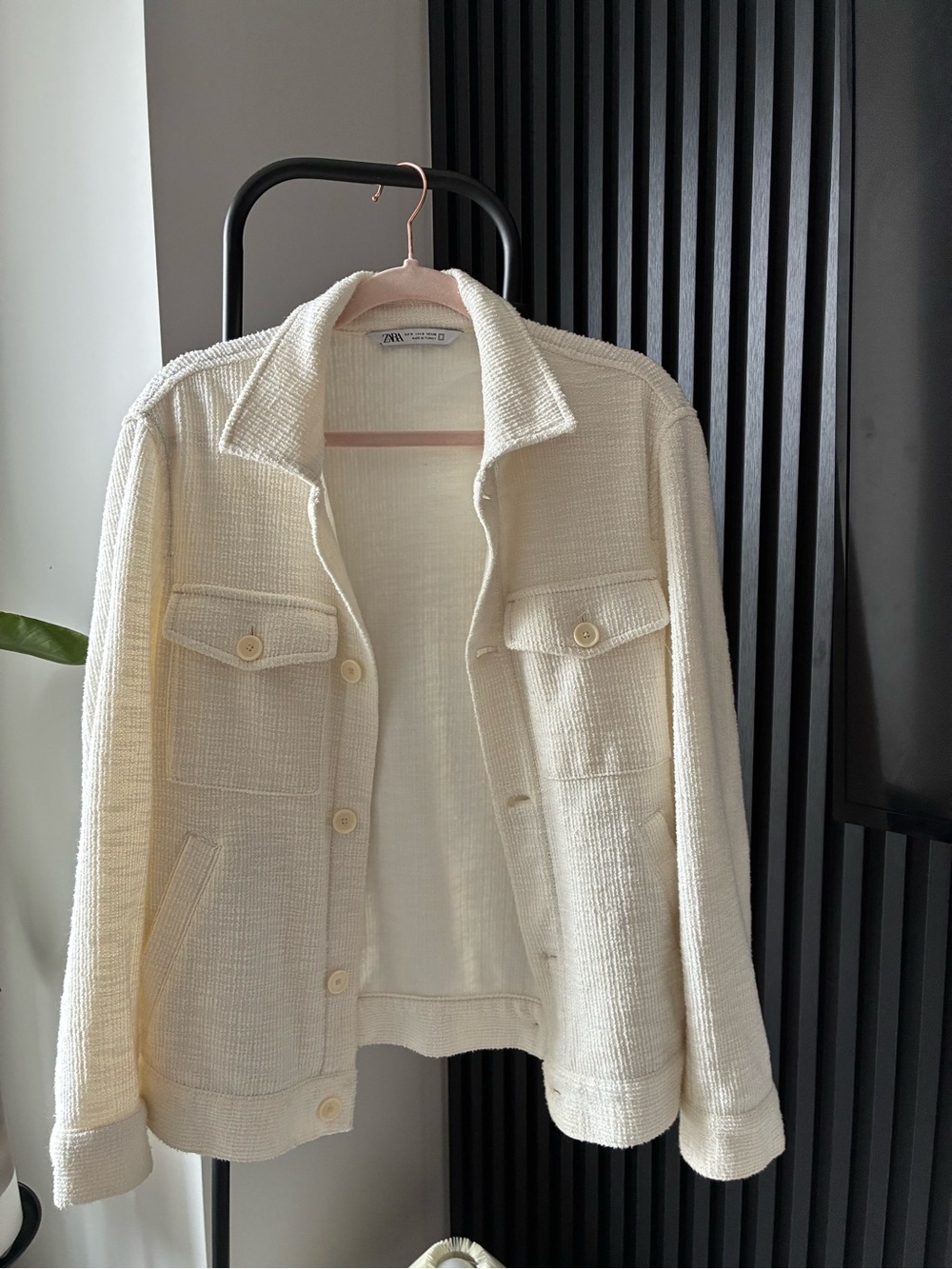 Zara Cream Textured Button Jacket - Small